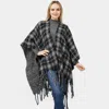 Fashnzfab Reversible Plaid Check Patterned Cape Poncho In Green