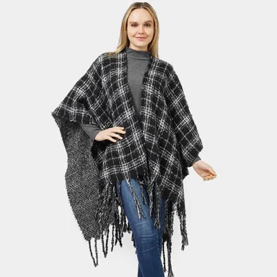 Fashnzfab Reversible Plaid Check Patterned Cape Poncho In Green