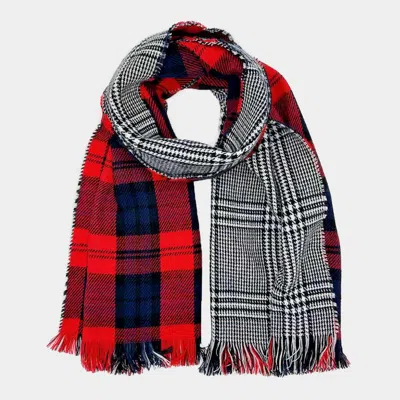 Fashnzfab Reversible Plaid Check Patterned Frayed Edge Scarf In Red