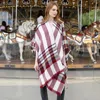 Fashnzfab Reversible Plaid Check Patterned Poncho In Red