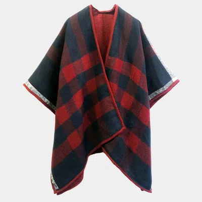 Fashnzfab Reversible Plaid Check Ruana Poncho In Blue
