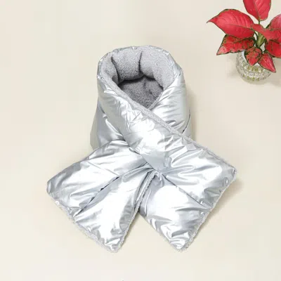 Fashnzfab Reversible Puffer Sherpa Pull Through Scarf In Silver