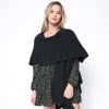 Fashnzfab Reversible Ruffle Sleeves Knit Ruana Poncho In Black