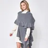 Fashnzfab Reversible Ruffle Sleeves Knit Ruana Poncho In Gray