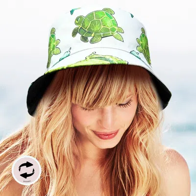 Fashnzfab Reversible Sea Turtle Print Bucket Hat In White