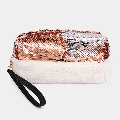 Fashnzfab Reversible Sequin Soft Fur Wristlet Pouch Bag In Multi