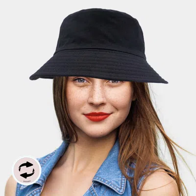Fashnzfab Reversible Solid Bucket Hat In Black