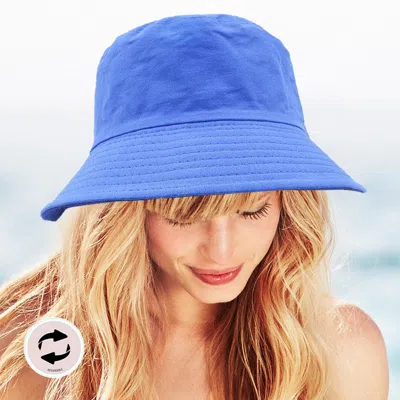 Fashnzfab Reversible Solid Bucket Hat In Blue