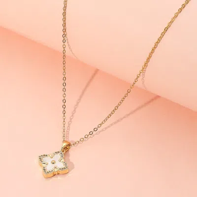 Fashnzfab Reversible Stainless Steel Mother Of Pearl Clover Pendant Necklace In Gold