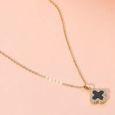 Fashnzfab Reversible Stainless Steel Quatrefoil Pendant Necklace In Multi