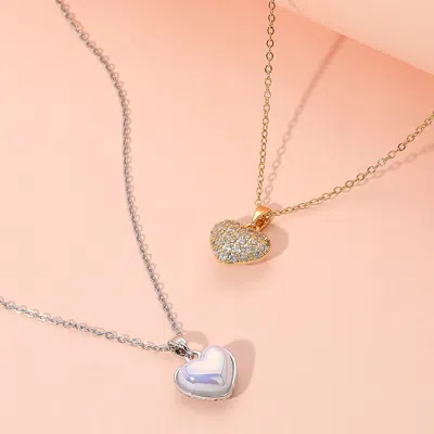 Fashnzfab Reversible Stainless Steel Stone Paved Heart Pendant Necklace In Gold