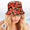 Fashnzfab Reversible Strawberry Print Bucket Hat In Black