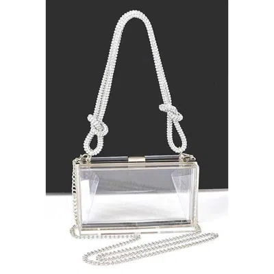 Fashnzfab Rhinesotne Top Handle Acrylic Cleared Box Clutch