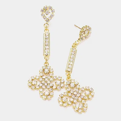 Fashnzfab Rhinestone 4-leaf Clover Dangle Evening Earrings In Gold