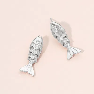 Fashnzfab Rhinestone Accent Articulated Fish Stud Earrings In Multi