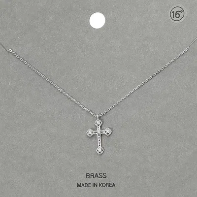 Fashnzfab Rhinestone Accent Cross Pendant Necklace In Multi