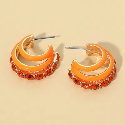 Fashnzfab Rhinestone Accent Enamel Layered Hoop Earrings In Red