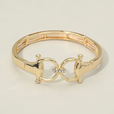 Fashnzfab Rhinestone Accent Horsebit Stretch Bracelet In Gold