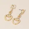 Fashnzfab Rhinestone Accent Modern Horsebit Link Drop Earrings In Multi