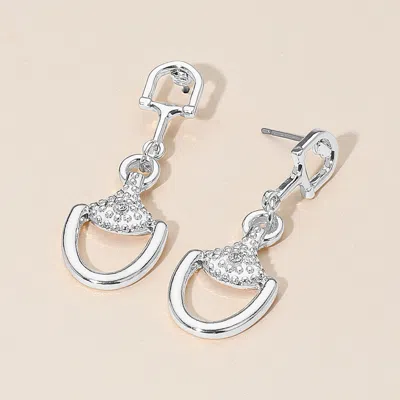 Fashnzfab Rhinestone Accent Modern Horsebit Link Drop Earrings In Silver