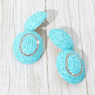 Fashnzfab Rhinestone Accent Raffia Wrapped Oval Dangle Earrings In Blue