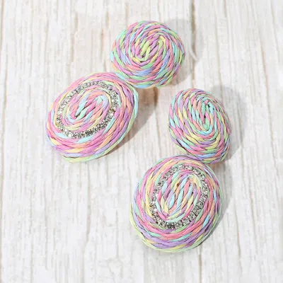 Fashnzfab Rhinestone Accent Raffia Wrapped Oval Dangle Earrings In Multi