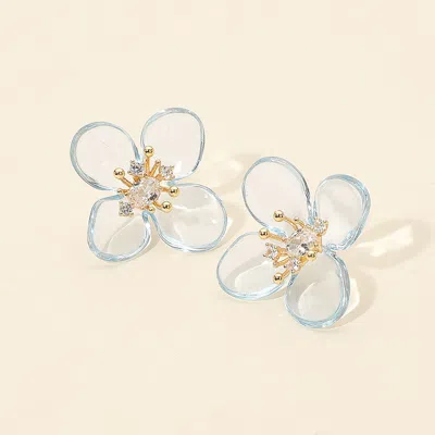 Fashnzfab Rhinestone Accent Transparent Resin Petal Flower Earrings In Blue