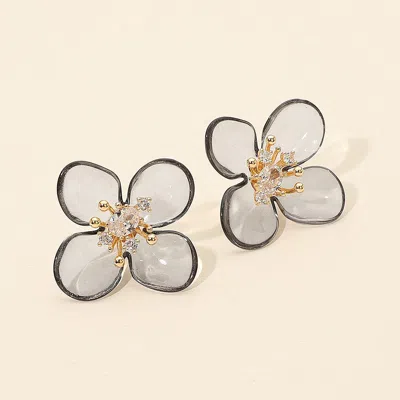 Fashnzfab Rhinestone Accent Transparent Resin Petal Flower Earrings In Multi