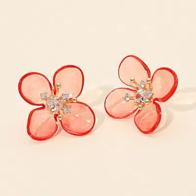 Fashnzfab Rhinestone Accent Transparent Resin Petal Flower Earrings In Pink