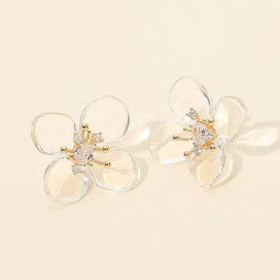 Fashnzfab Round Center Stone Accent Transparent Resin Petal Flower Earrings In Multi