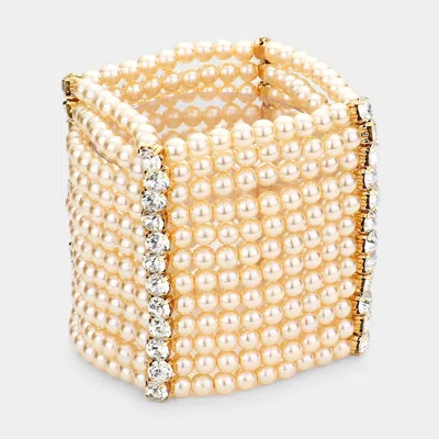 Fashnzfab Rhinestone Accented Pearl Multi Stretch Bracelet Clear, Cream