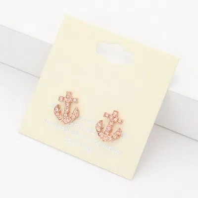 Fashnzfab Rhinestone Anchor Stud Earrings In Gold