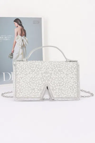 Fashnzfab Rhinestone And Pearl Flap Clutch In Silver