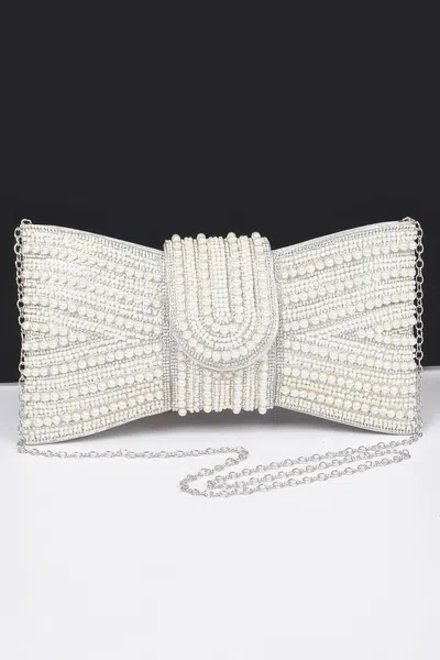 Fashnzfab Rhinestone And Pearl Party Clutch In Silver