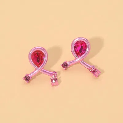 Fashnzfab Rhinestone Awareness Pink Ribbon Stud Earrings In Multi