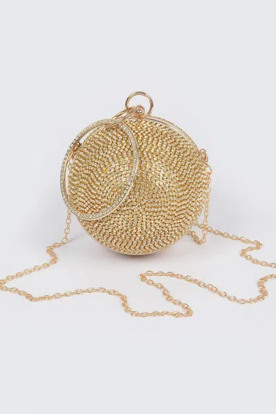 Fashnzfab Rhinestone Ball Clutch In Gold