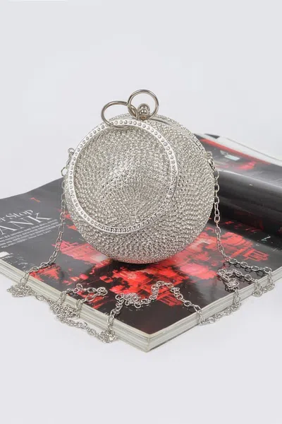 Fashnzfab Rhinestone Ball Clutch In Silver
