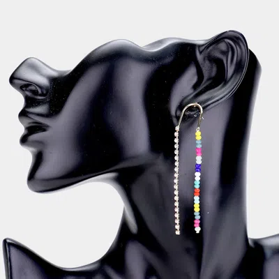 Fashnzfab Rhinestone Bead Long Drop Earrings In Multi