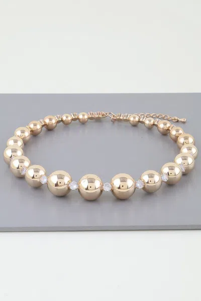 Fashnzfab Rhinestone Beaded Choker Necklace In Gold