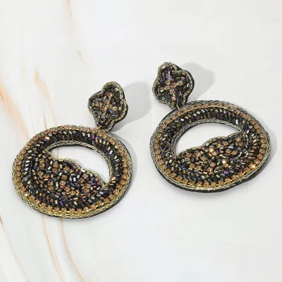 Fashnzfab Rhinestone Beaded Quatrefoil Link Dangle Earrings In Gold