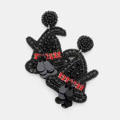 Fashnzfab Rhinestone Beaded Witch Hat Dangle Earrings In Red