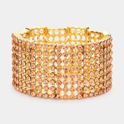 Fashnzfab Rhinestone Bling Stretch Bracelet Gold, Peach