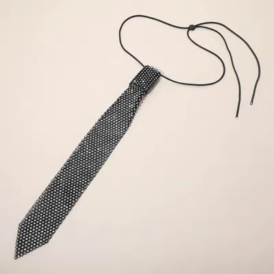 Fashnzfab Rhinestone Bling Studded Neck Tie Necklace In Black