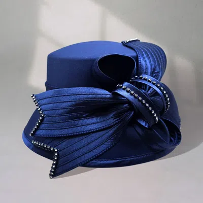 Fashnzfab Rhinestone Bow Accent Elegant Dressy Hat In Blue
