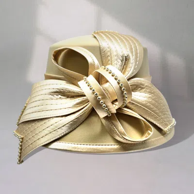 Fashnzfab Rhinestone Bow Accent Elegant Dressy Hat In Gold