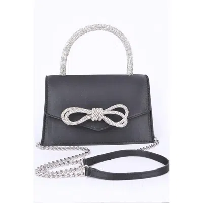Fashnzfab Rhinestone Bow Accent Top Handle Swing Clutch Bag