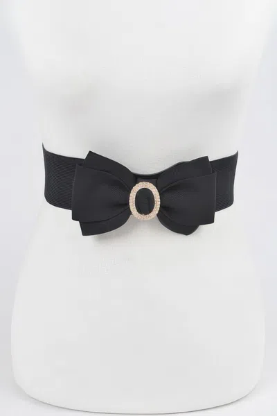 Fashnzfab Rhinestone Bow Buckle Stretch Belt In Orange