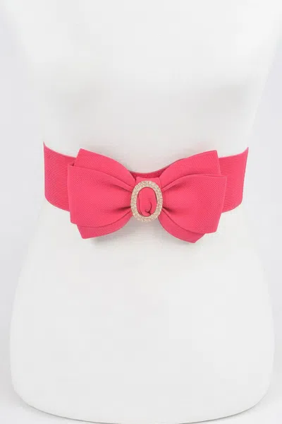Fashnzfab Rhinestone Bow Buckle Stretch Belt In Pink