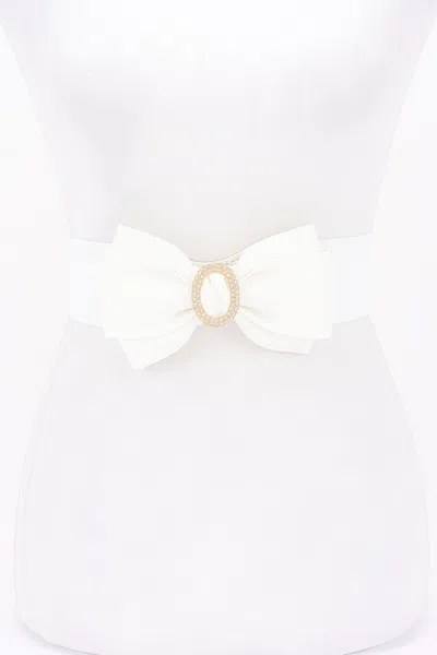 Fashnzfab Rhinestone Bow Buckle Stretch Belt In White