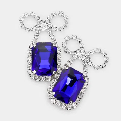 Fashnzfab Rhinestone Bow Emerald Cut Stone Evening Earrings In Brown